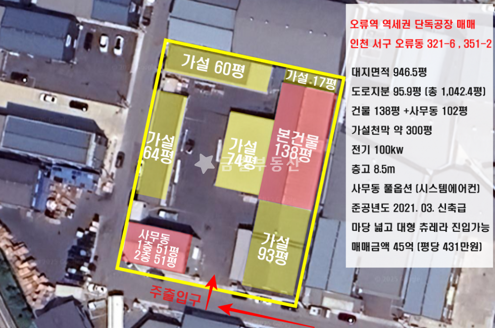 인천 검단구 오류동 1동 검단 오류동 단독공장 급매 마당넓은 매매 매물번호 10544 사진 1